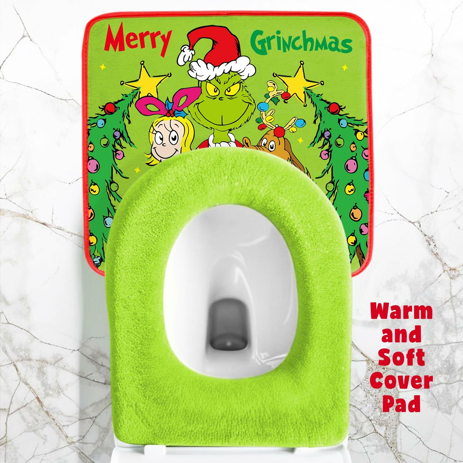 Funny Christmas Toilet Seat Cover Set 4pcs White Elephant Bathroom Decor
