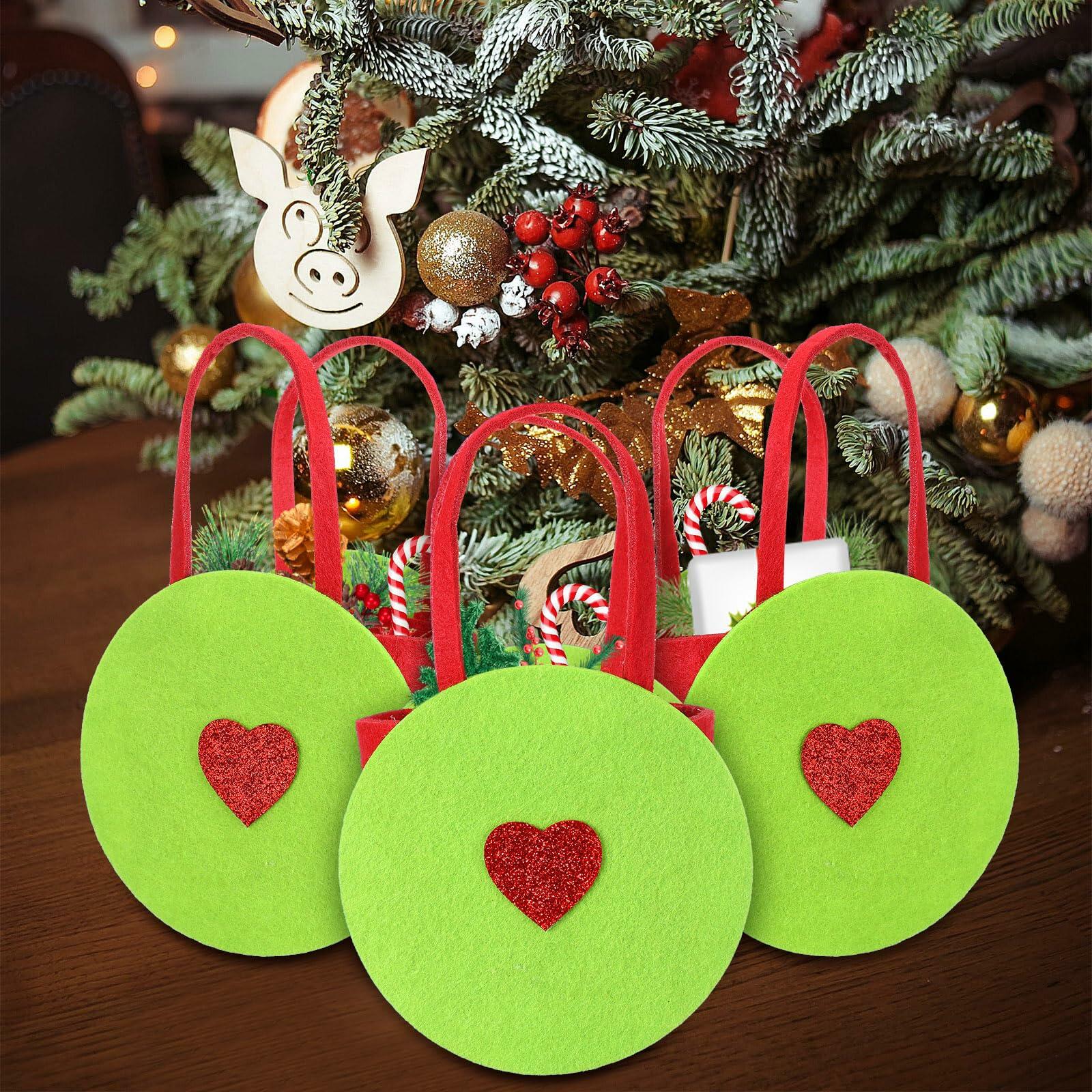 Sweetude Lime Green Christmas Felt Treat Bags 12 Pcs 5.39x9.06 Inch