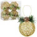 Christmas Ball Ornaments 4pc Set Champagne Pinecone Rattan String Decor