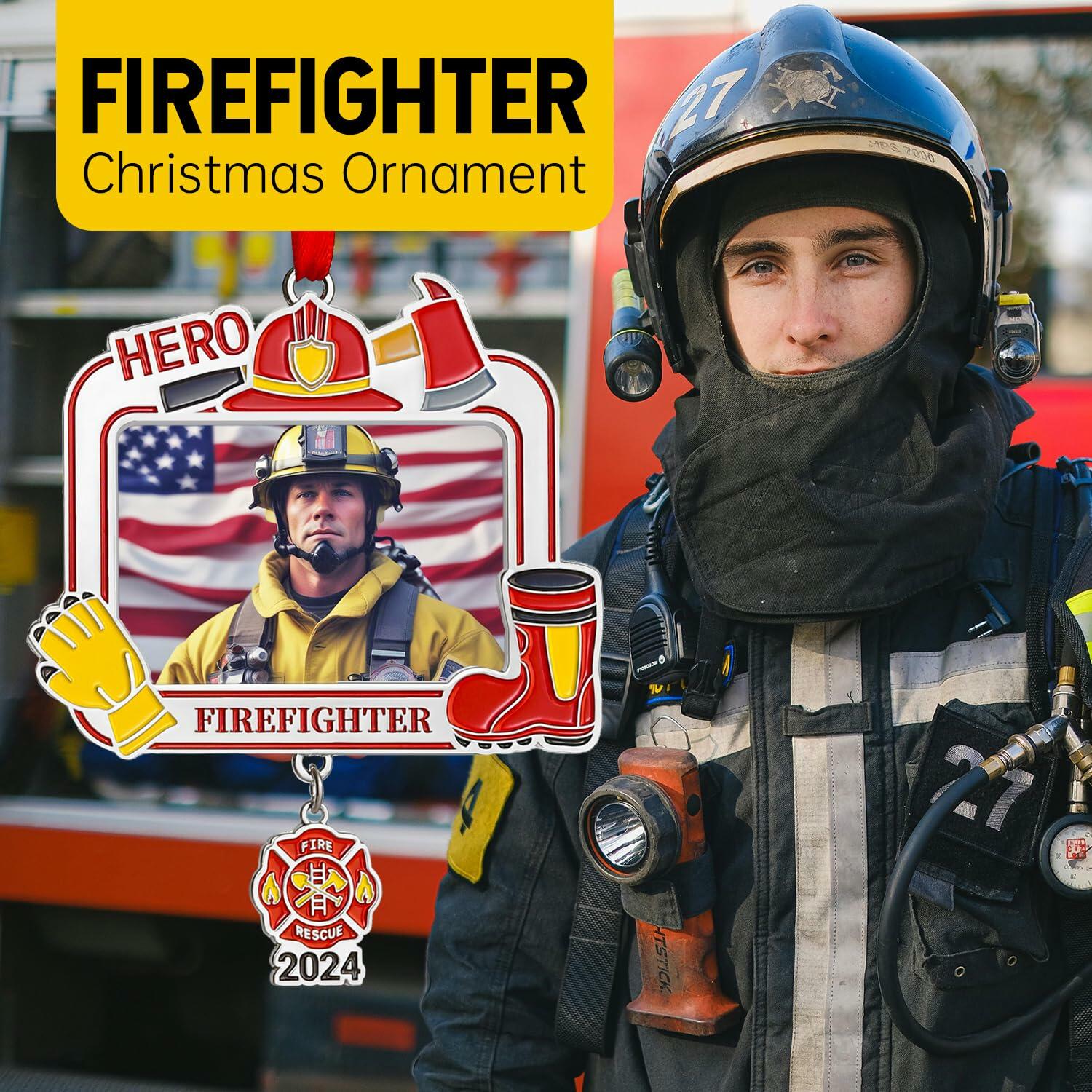 Personalized Firefighter Christmas Ornament 2024 Custom Engraved Keepsake