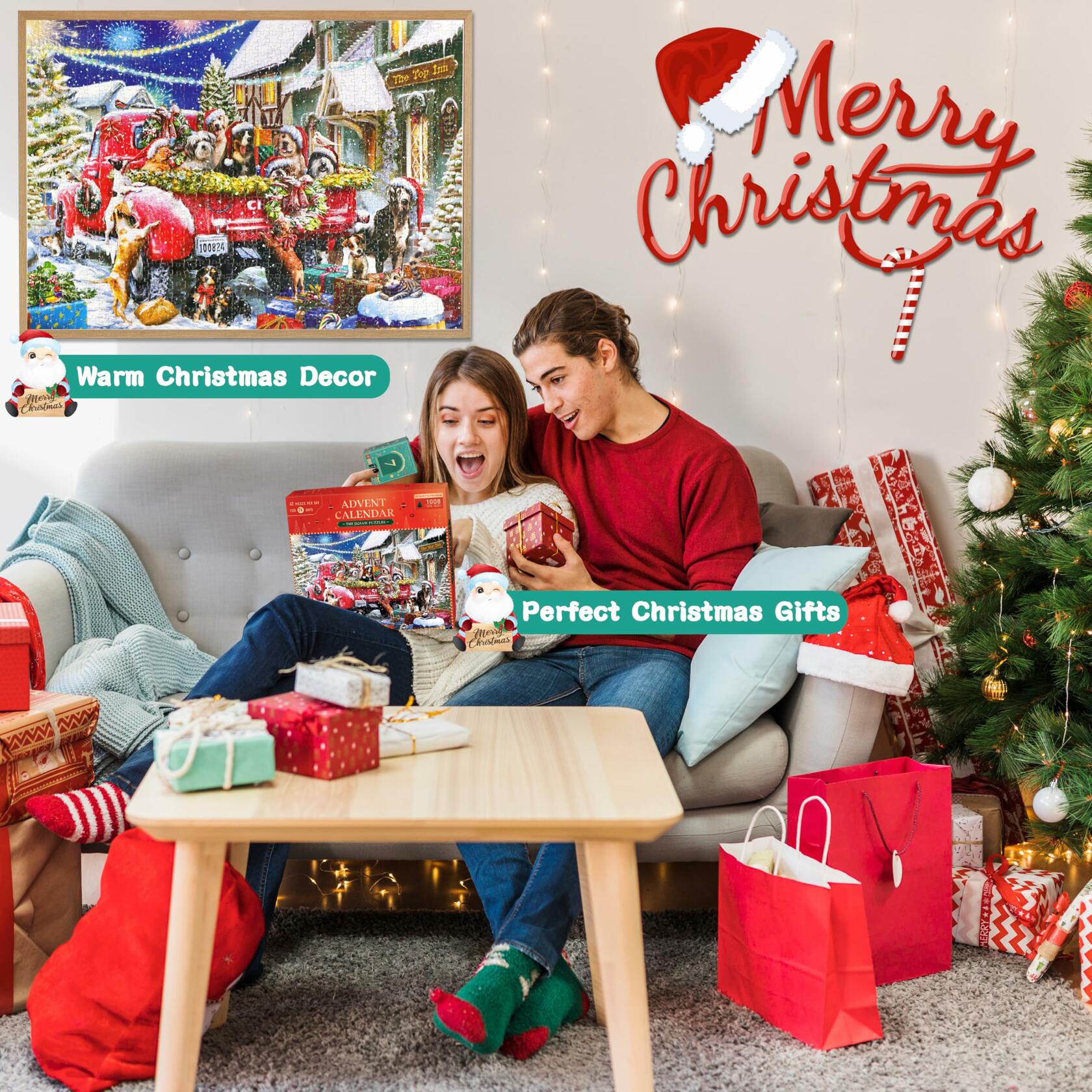 Alagoo 2025 Holiday Jigsaw Puzzle Advent Calendar Puppy & Cat 1008 pcs
