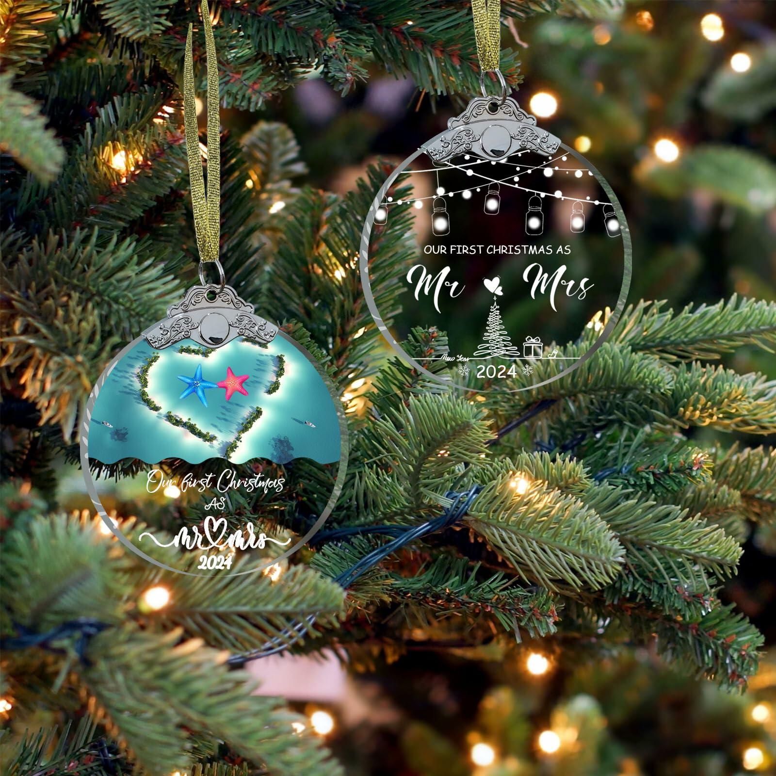 Unique 2024 Crystal Glass Wedding Ornament Mr and Mrs Gift for Couples