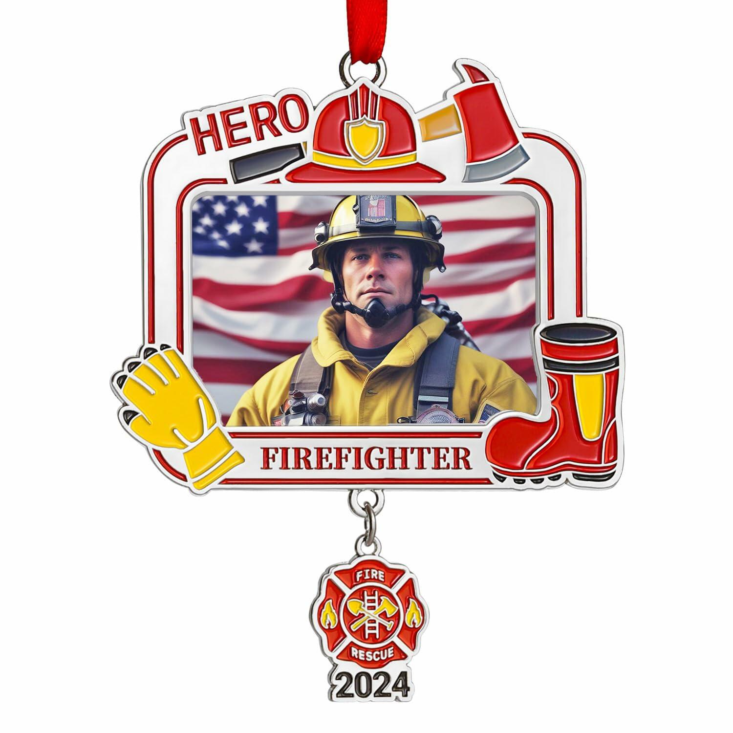 Personalized Firefighter Christmas Ornament 2024 Custom Engraved Keepsake