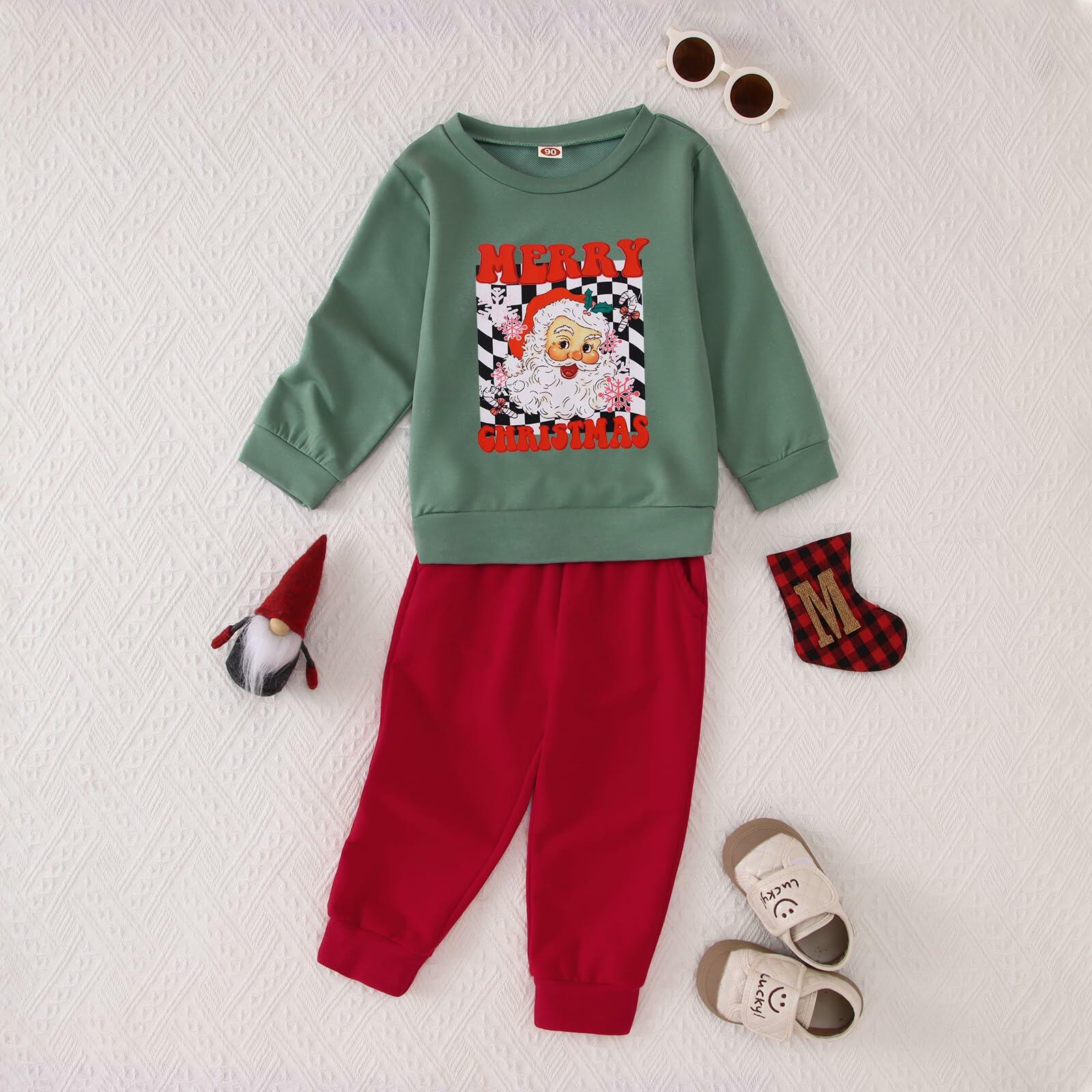 C&M WODRO Toddler Christmas Santa Sweatshirt Pants Set Green Size 5-6 Years