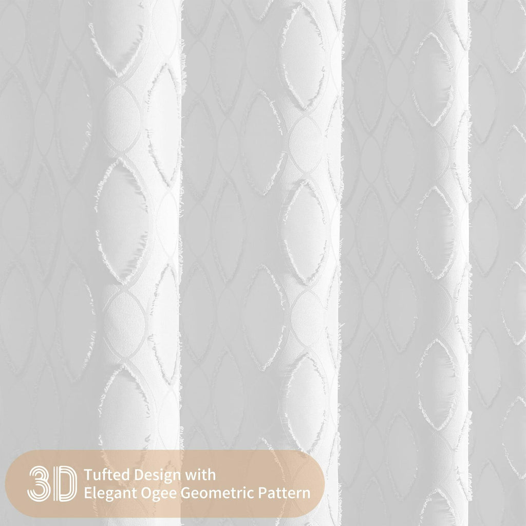 QiyI White Small Stall Shower Curtain Tassel Tufted Geometric 36x72 Inch