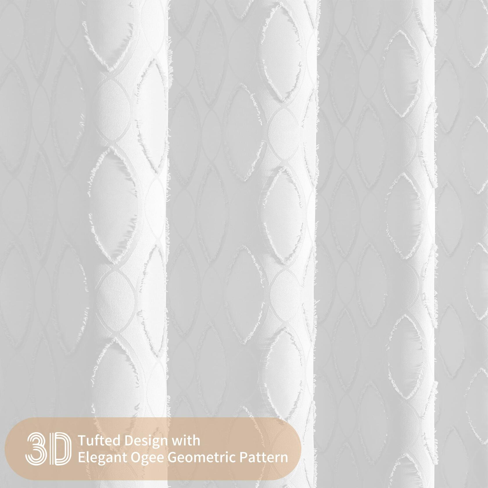 QiyI White Small Stall Shower Curtain Tassel Tufted Geometric 36x72 Inch