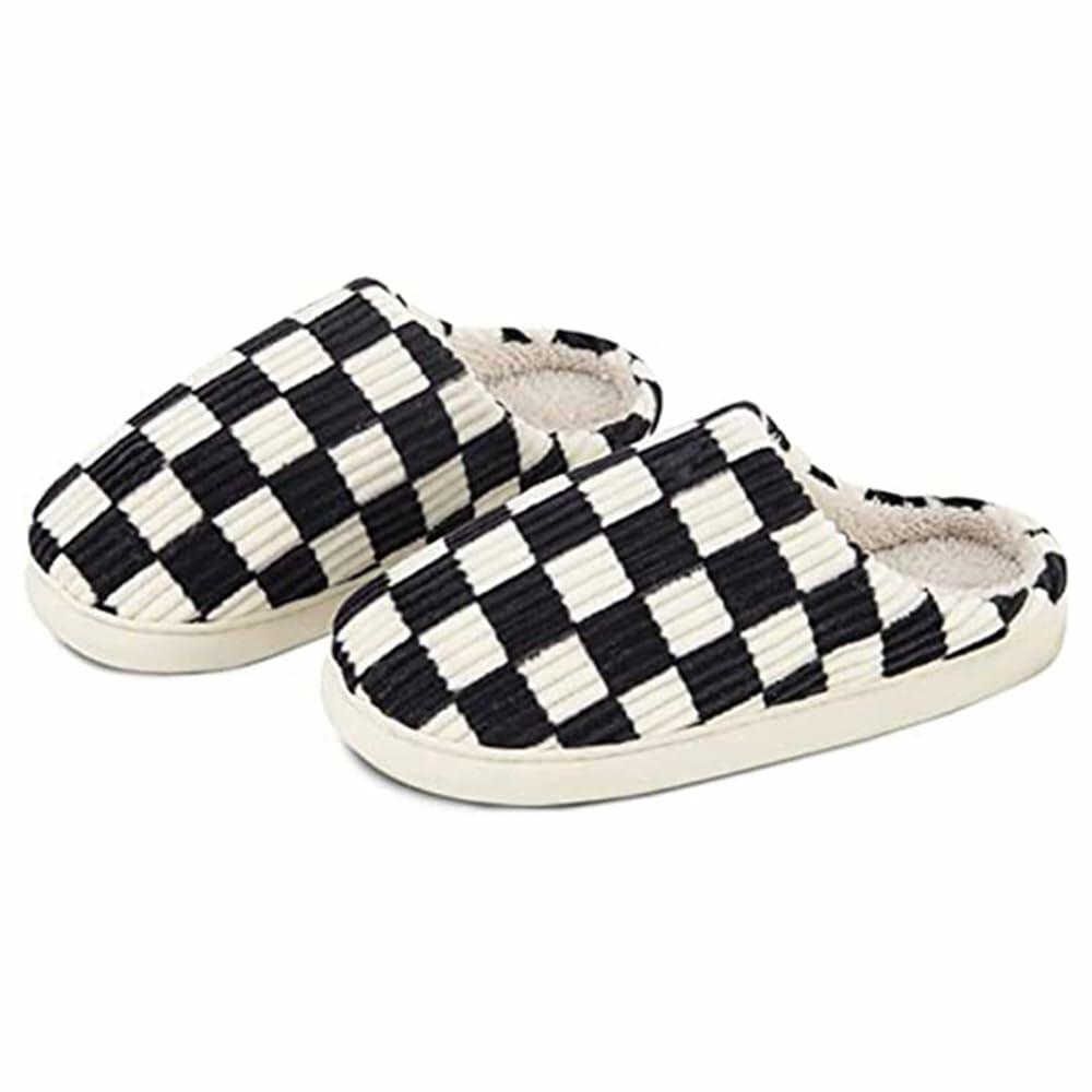 kissxiaoya Unisex Plaid Memory Foam House Slippers Black Size 6.5-7