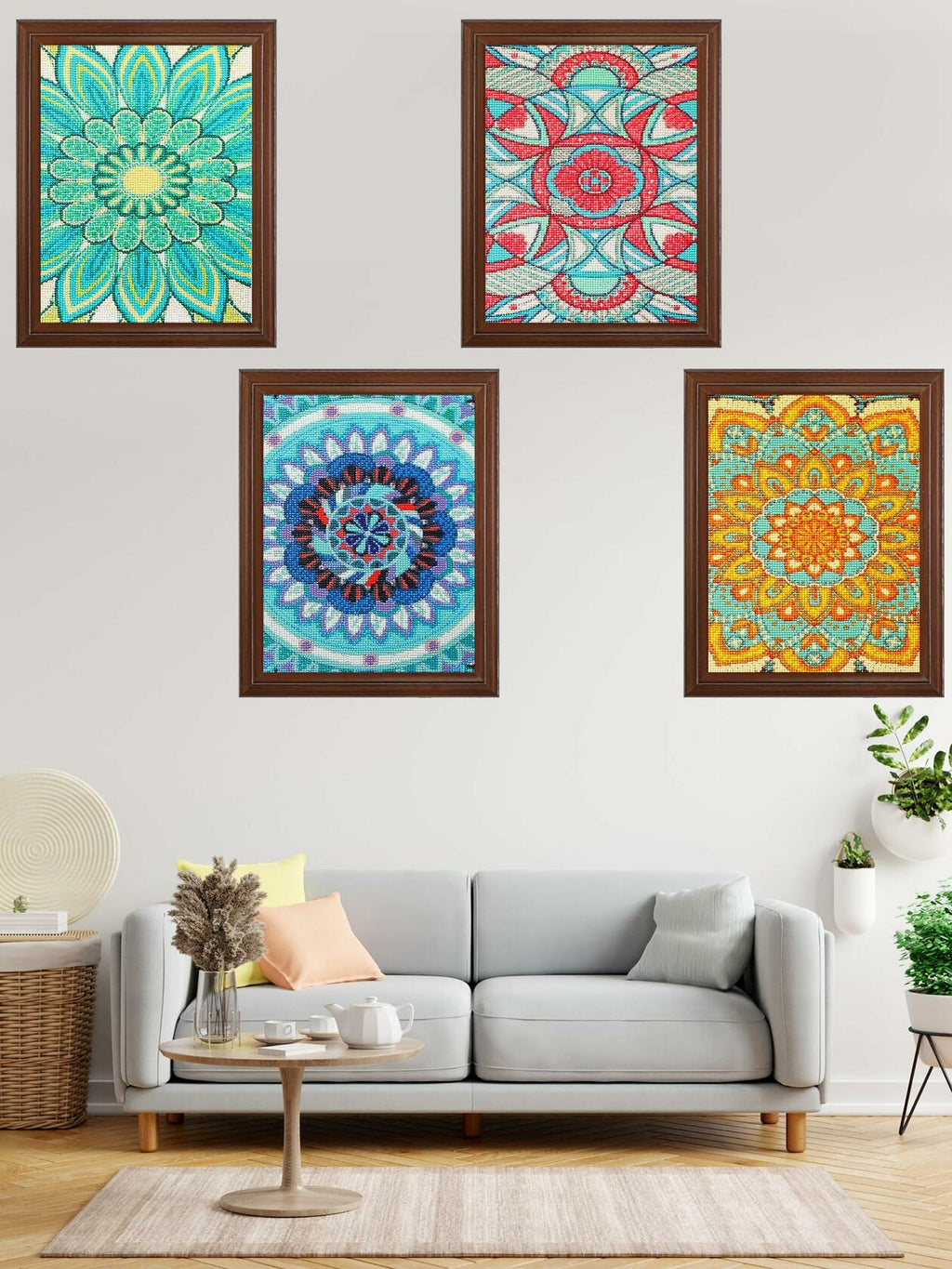 Tioncy 4 Pcs Diamond Painting Kits 11.8x15.8in Mandala Flower Wall Art
