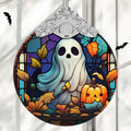Christmas Ornament Stained Glass Ghost with Pumpkin Holiday Decoration