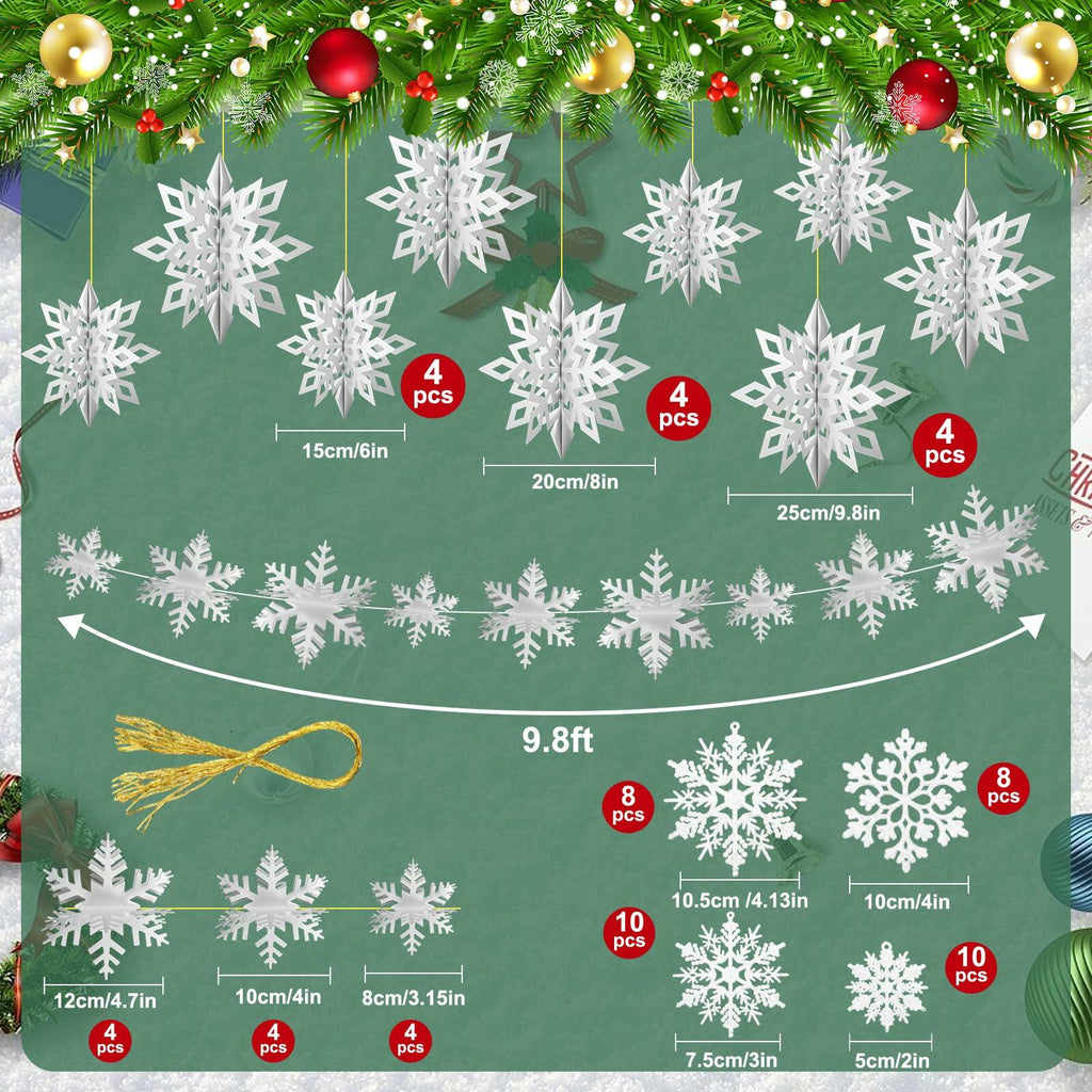 Fullhawl 3D Snowflake Christmas Ornaments Set 12 Pcs Silver Decoration