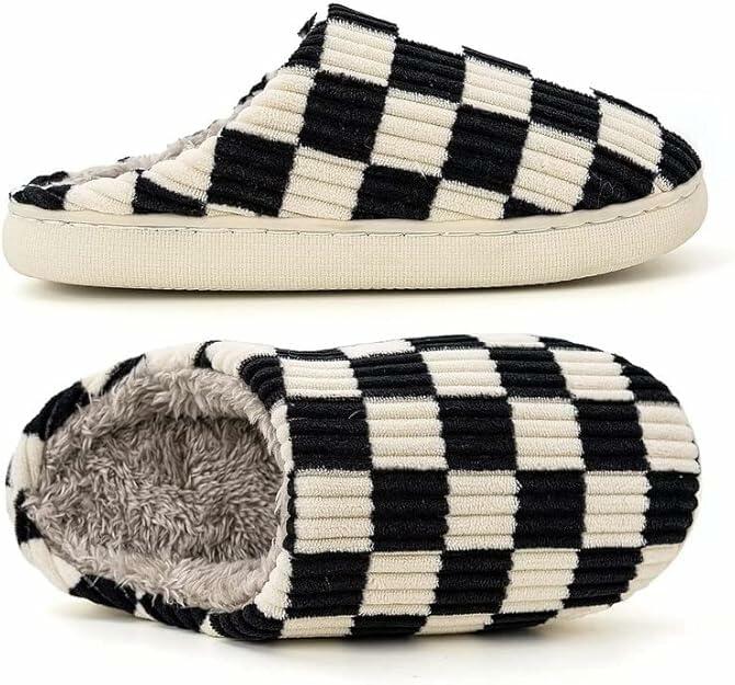 kissxiaoya Unisex Plaid Memory Foam House Slippers Black Size 6.5-7