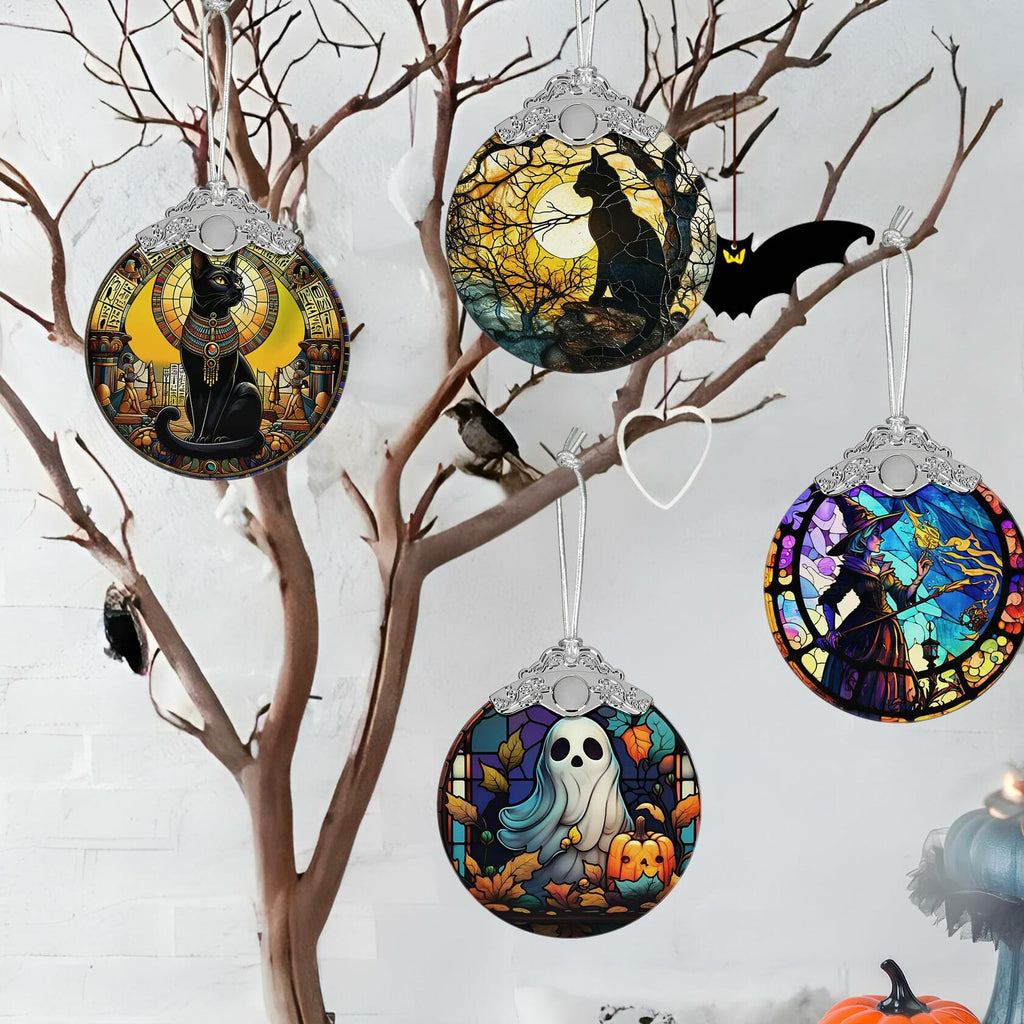 Christmas Ornament Stained Glass Ghost with Pumpkin Holiday Decoration