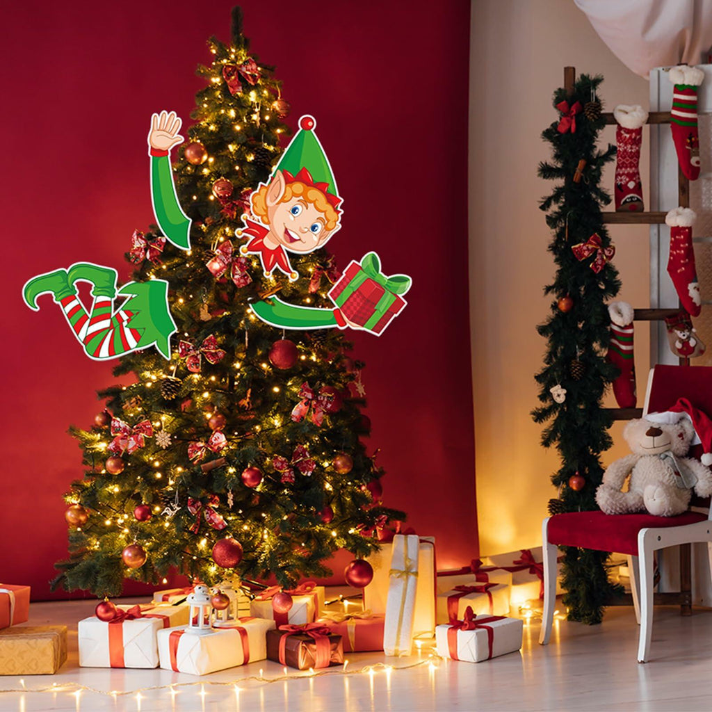 Lonfliness Elf Christmas Tree Topper 4pcs Xmas Holiday Decor Set