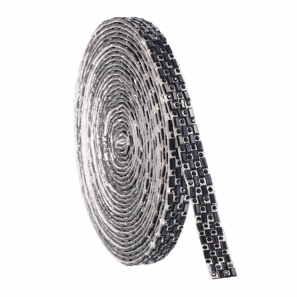 MECCANIXITY 10mm Self Adhesive Crystal Rhinestone Ribbon 5 Yards Black
