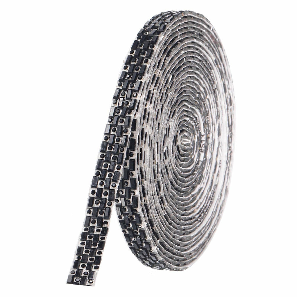 MECCANIXITY 10mm Self Adhesive Crystal Rhinestone Ribbon 5 Yards Black
