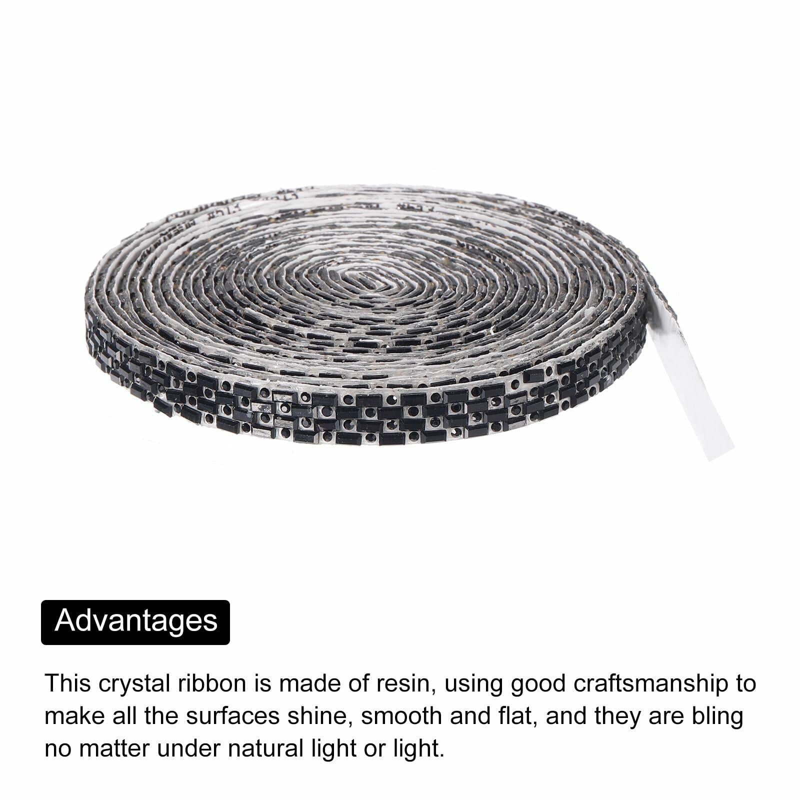 MECCANIXITY 10mm Self Adhesive Crystal Rhinestone Ribbon 5 Yards Black