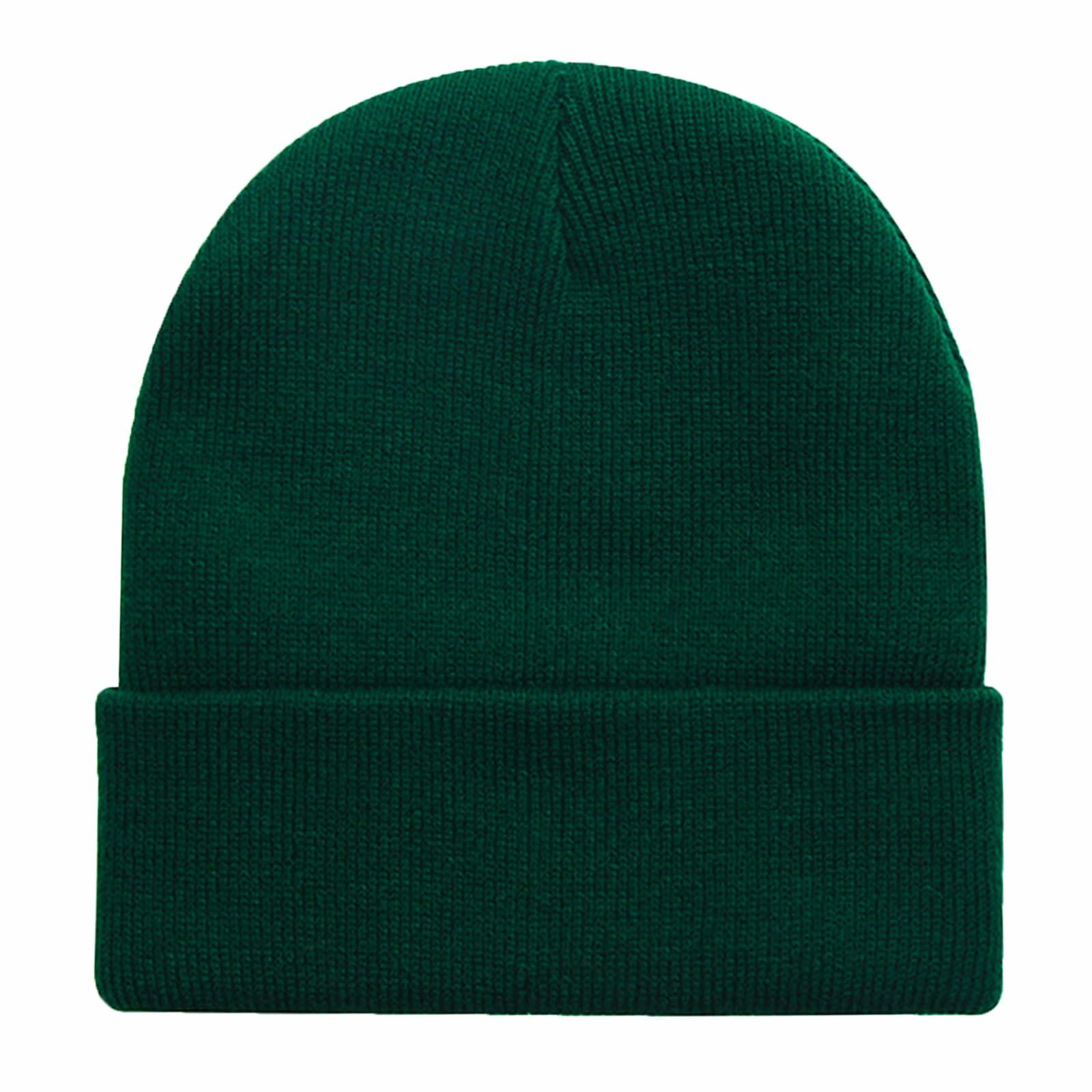 ZOORON Acrylic Knit Cuffed Beanie Hat Unisex Dark Green