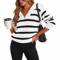 Pink Queen Autumn Striped Knitted Sweater White Stripe Pullover Size L