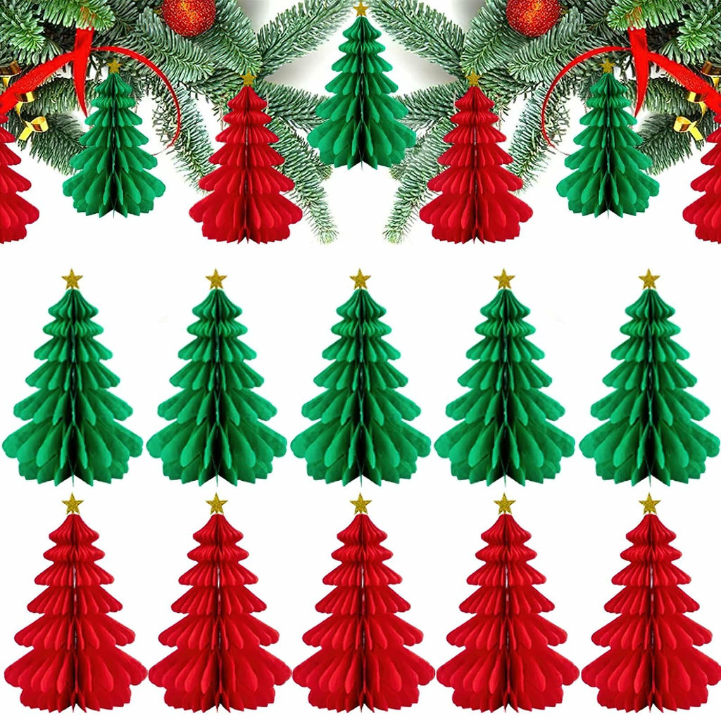 Christmas Tree Honeycomb Paper Pendant Decorations 4 pcs Hanging Ornaments