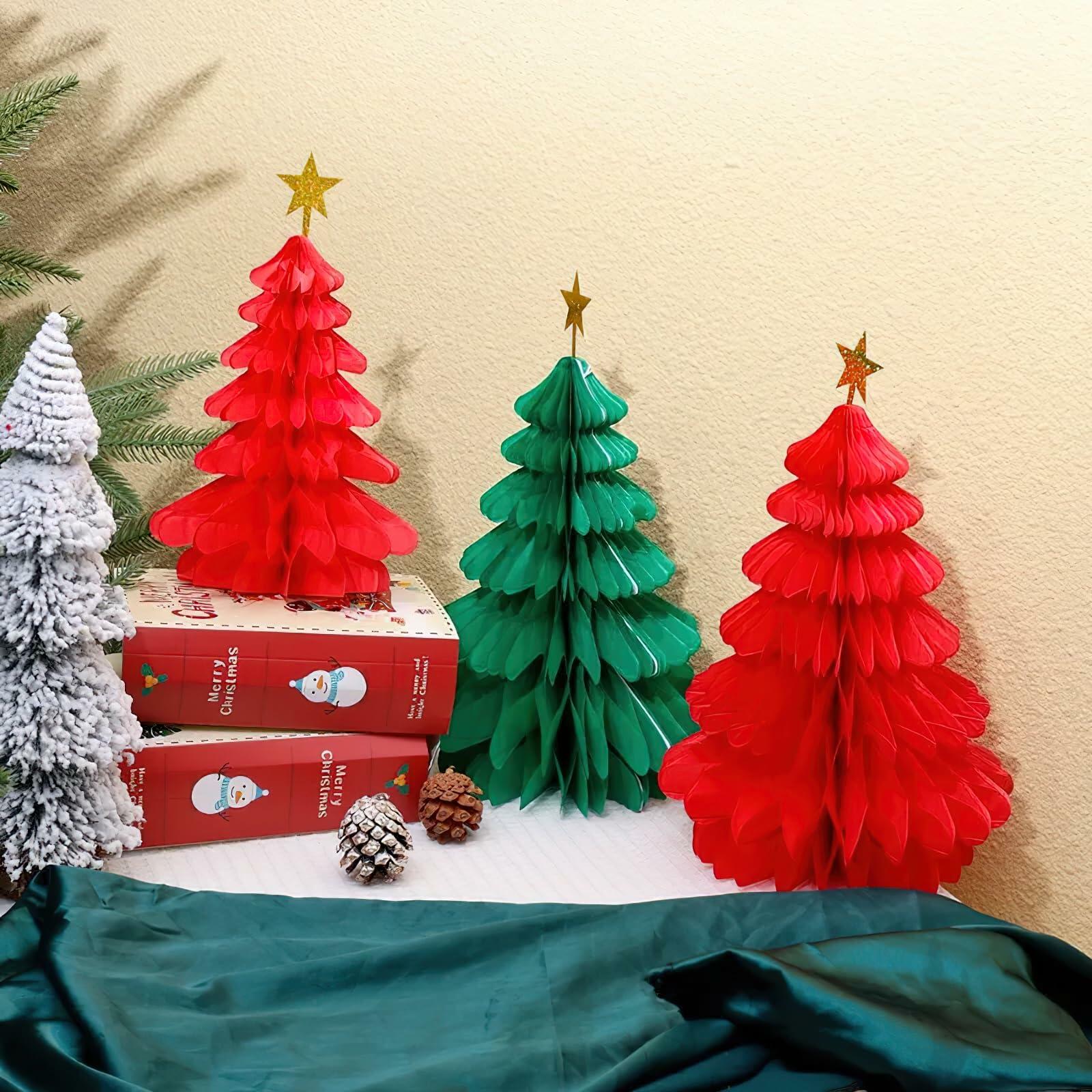 Christmas Tree Honeycomb Paper Pendant Decorations 4 pcs Hanging Ornaments