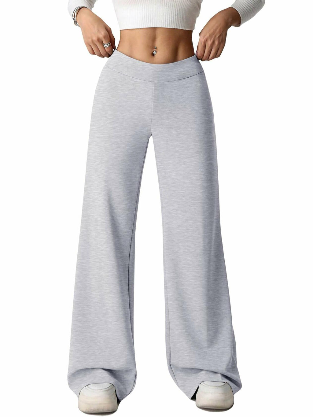 HeSaYep Women's Wide Leg Baggy Sweatpants Y2k Embroidered Stars Grey Size L