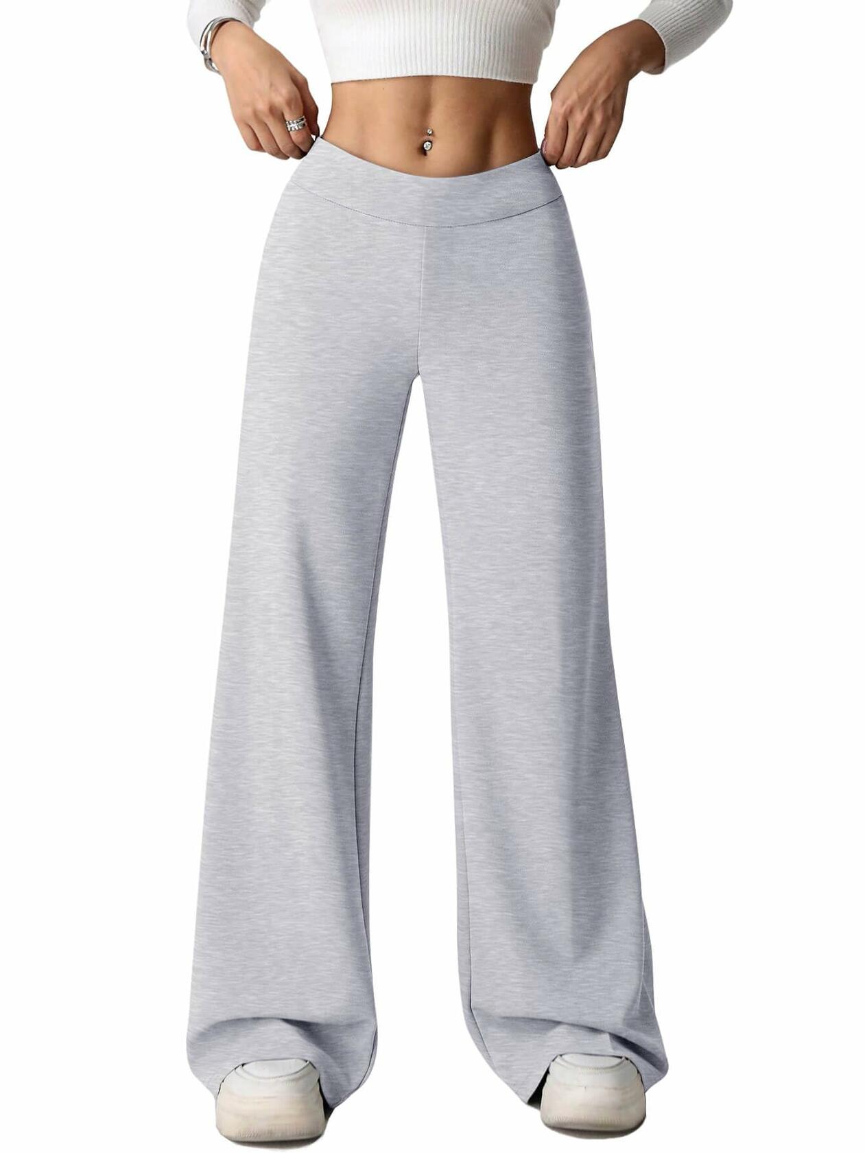HeSaYep Women's Wide Leg Baggy Sweatpants Y2k Embroidered Stars Grey Size L