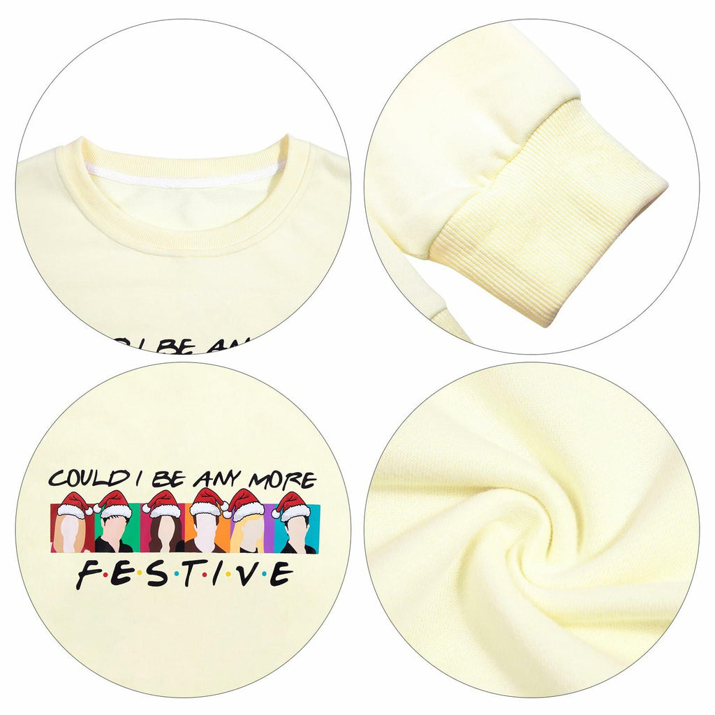 FASHGL Christmas Friends Sweatshirt Women Long Sleeve Apricot