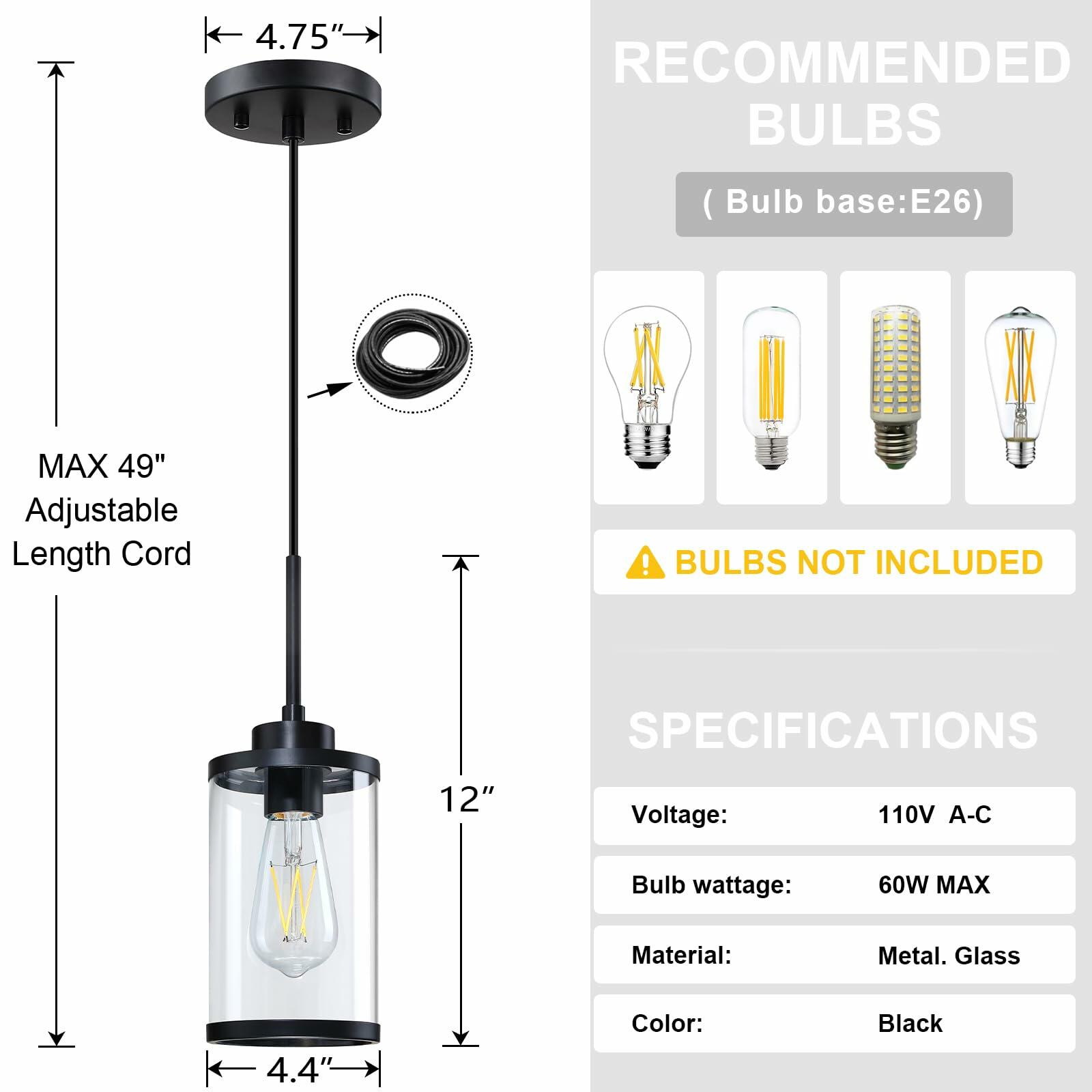 [Like New] RAINLIGHTING 3 Pack Industrial Kitchen Island Pendant Lights Black Clear Grey