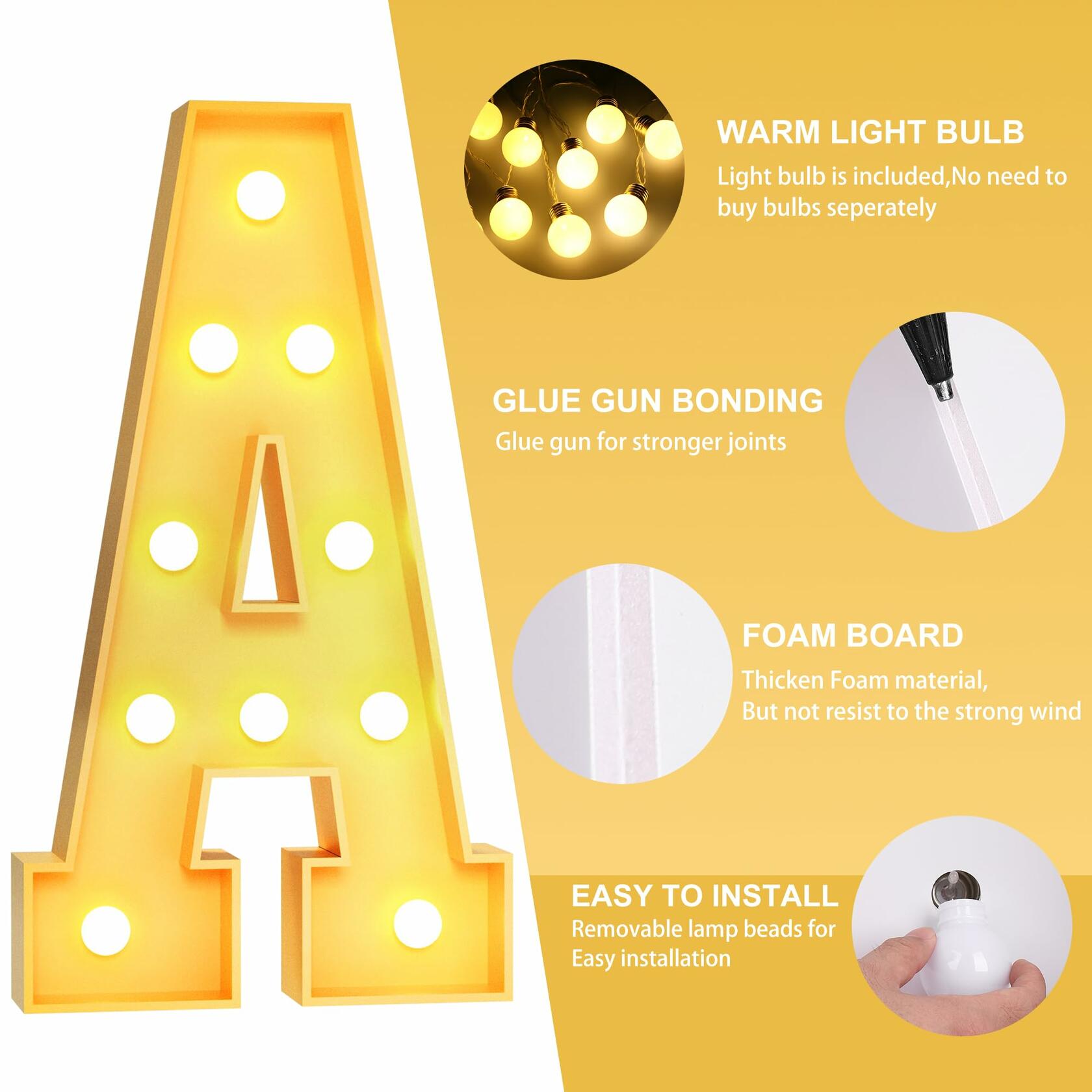 Foaky 3FT Marquee Light Up Letter R Party Decor Foam Board Kit