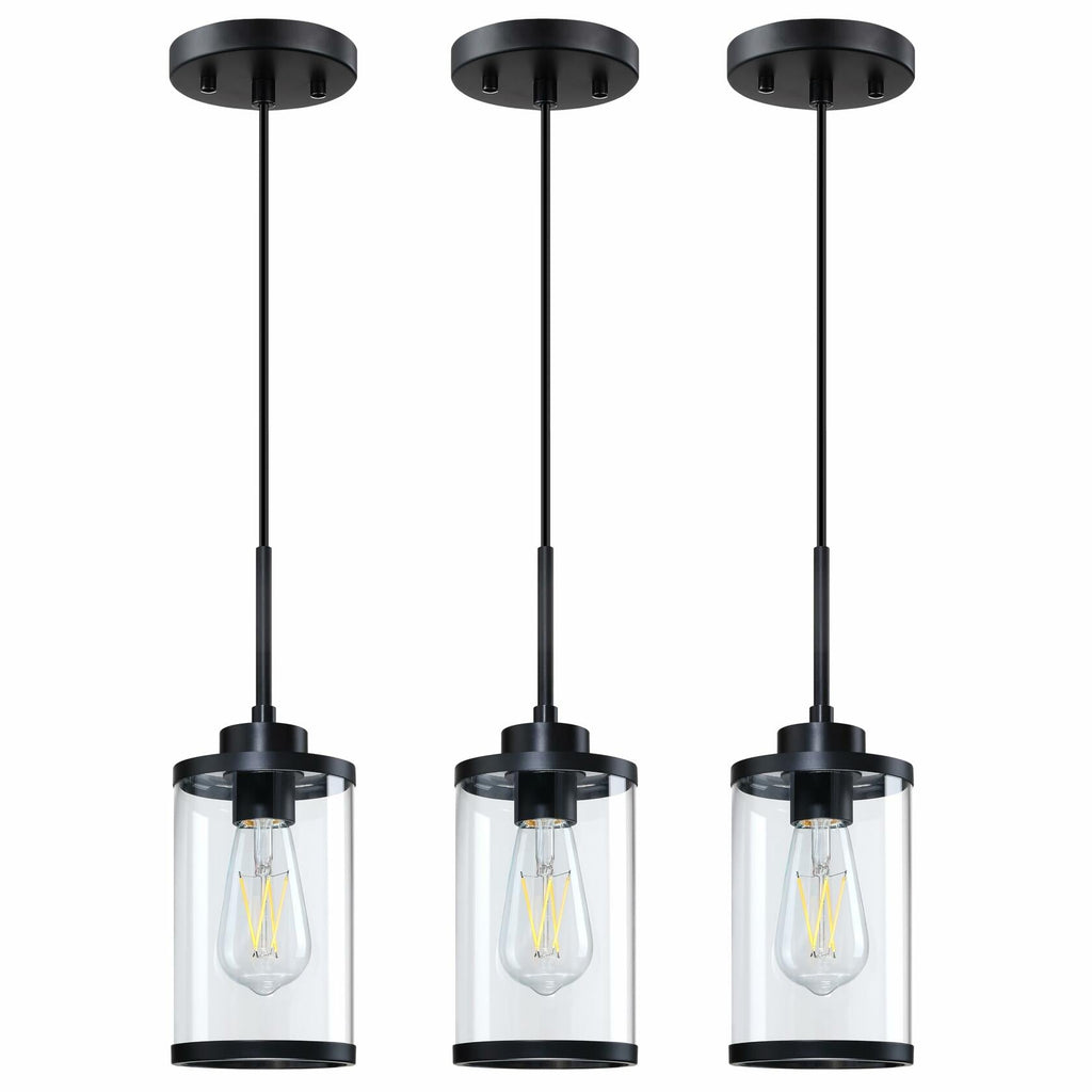 [Like New] RAINLIGHTING 3 Pack Industrial Kitchen Island Pendant Lights Black Clear Grey