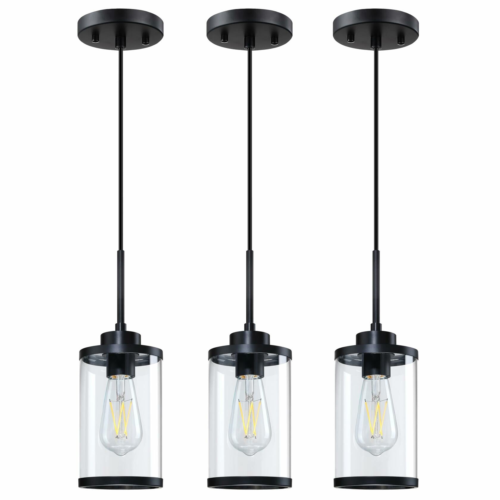 [Like New] RAINLIGHTING 3 Pack Industrial Kitchen Island Pendant Lights Black Clear Grey