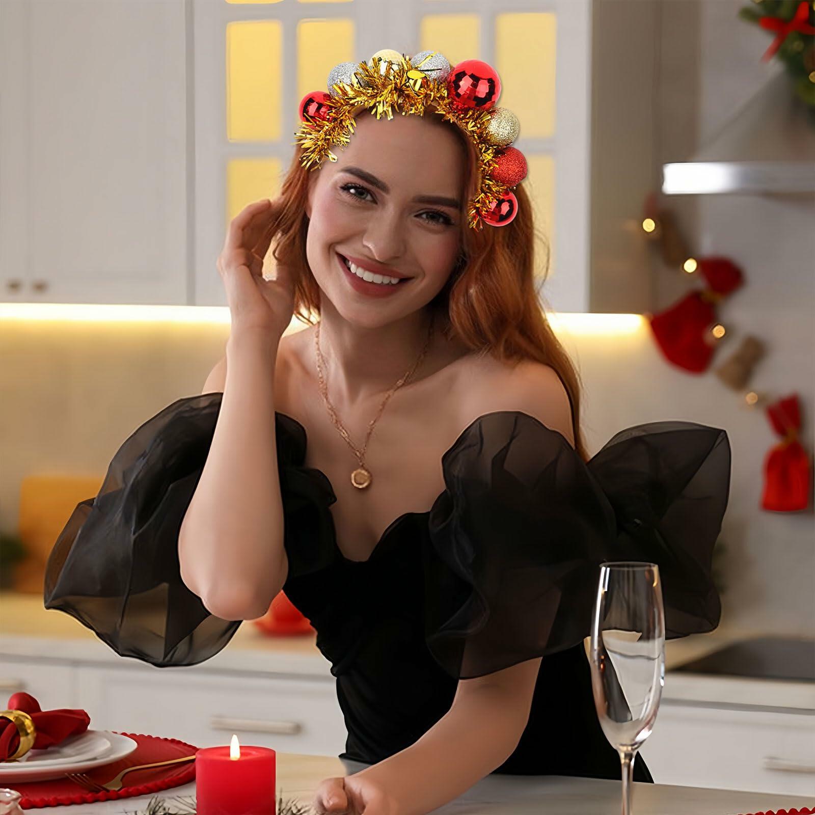 Christmas Gold Sparkly Headband for Women Girls Holiday Party Accessories
