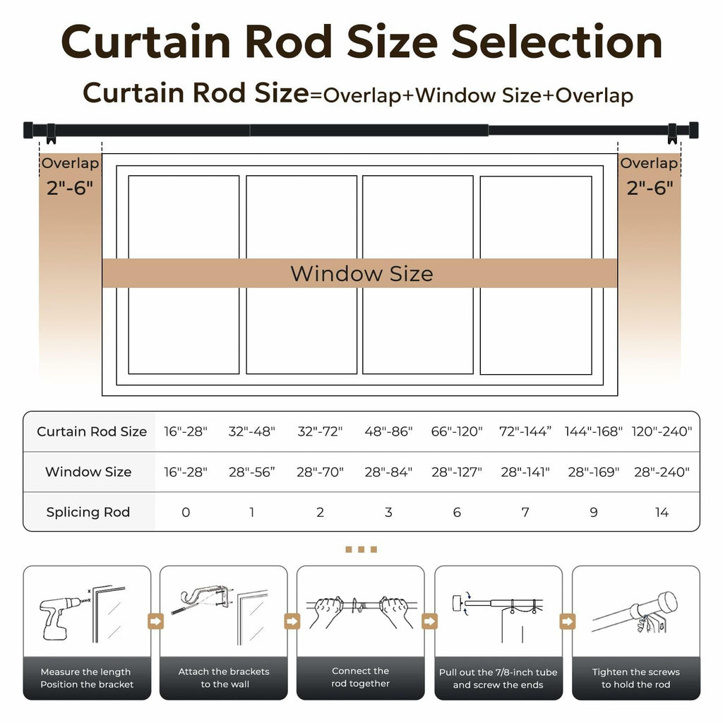 Zeerobee Adjustable Curtain Rod 66-120in Dark Grey Heavy Duty 1 Inch