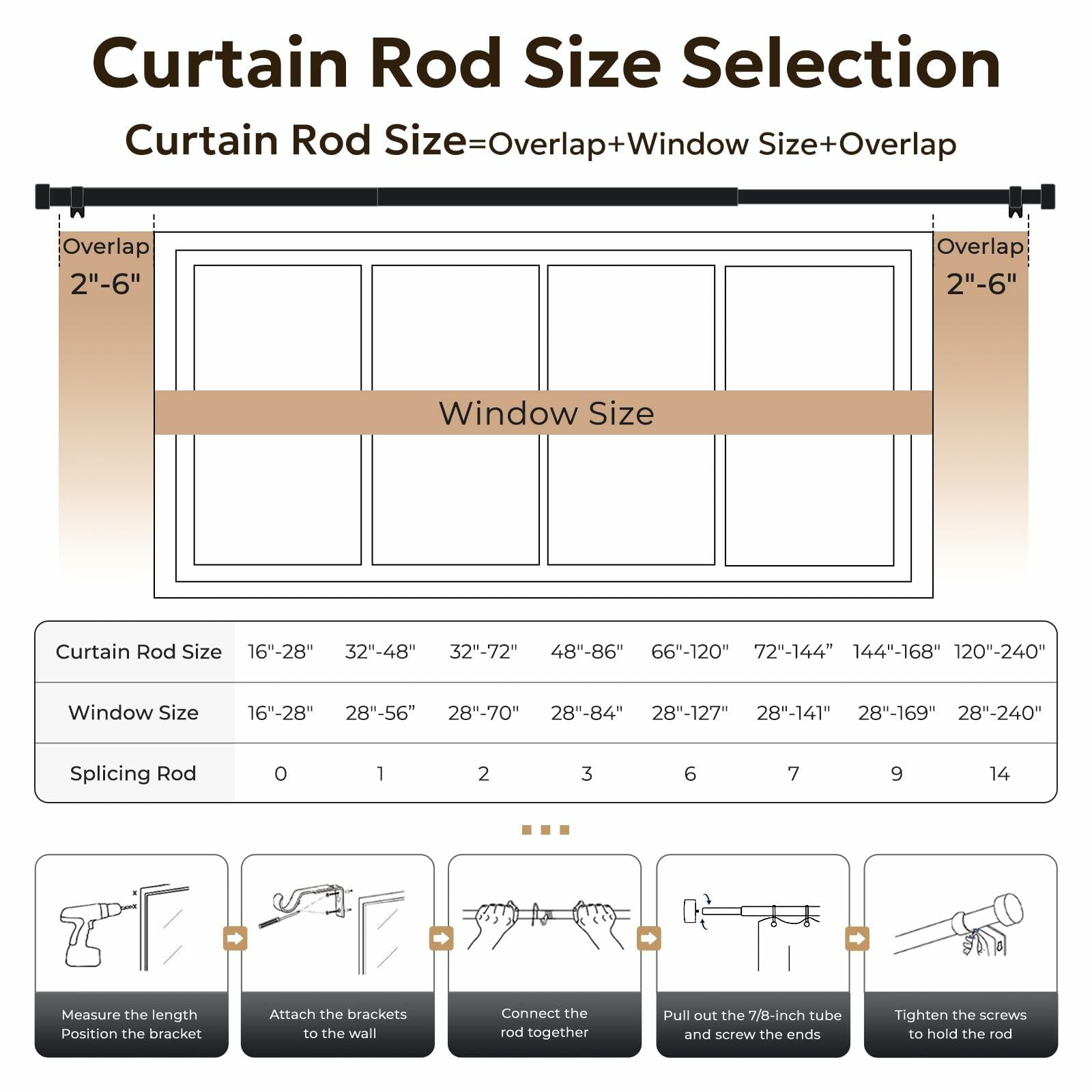 Zeerobee Adjustable Curtain Rod 66-120in Dark Grey Heavy Duty 1 Inch