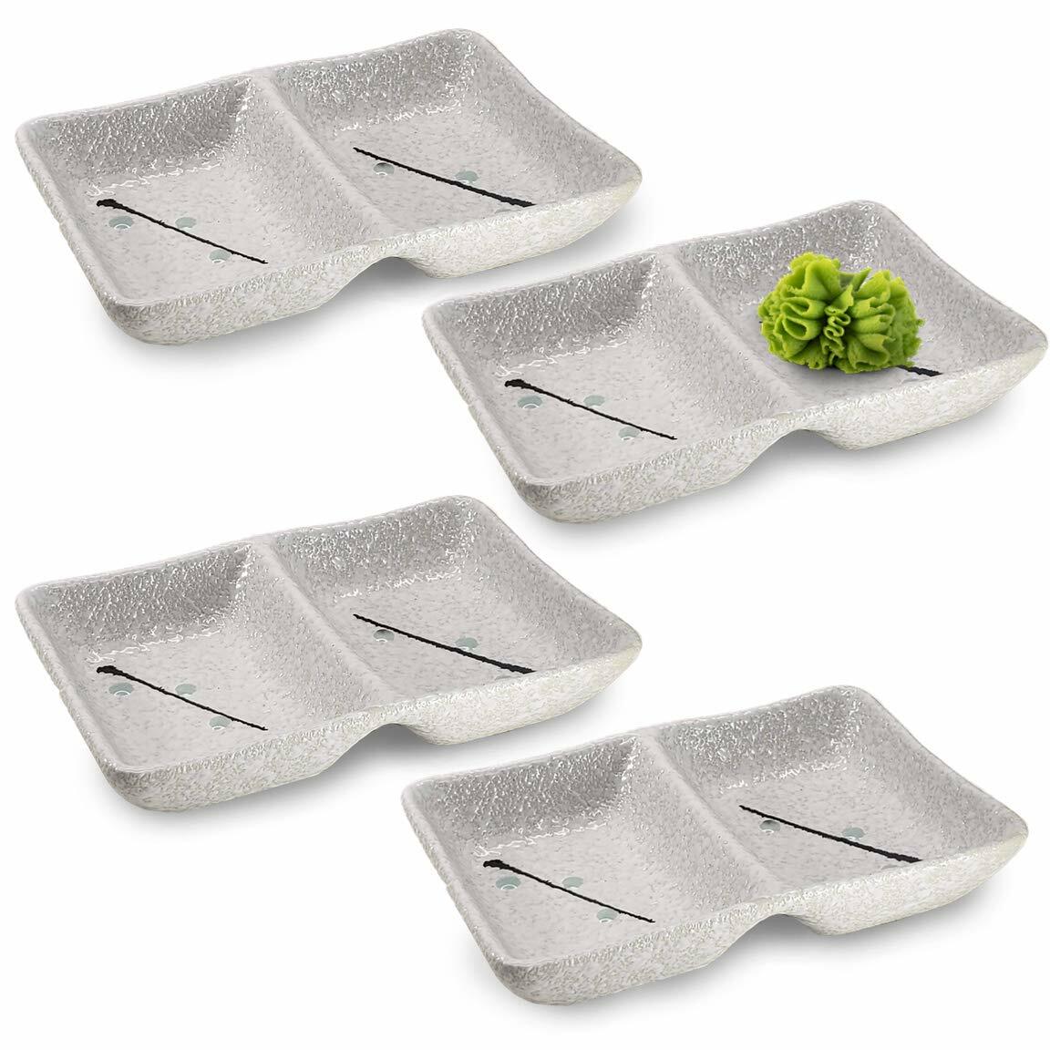 [Like New] Happy Sales HSSD-DBWB4 Dual Sauce Bowls Set of 4 White & Blue Cherry Blossom