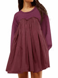 Wenrine Womens Long Sleeve Sweatshirt Dress Patchwork Wine Red, Large