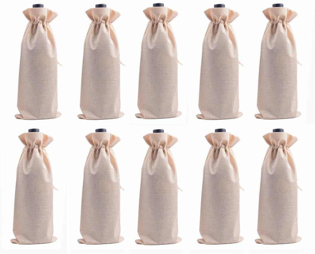 Viamto Burlap Wine Bags Drawstring Lining Beige 15x35cm 10pcs