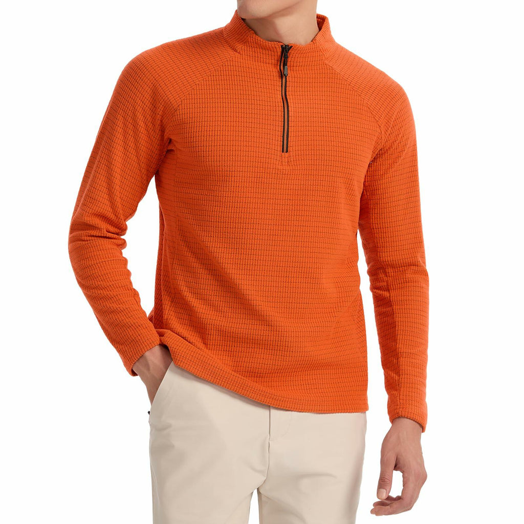 Men's Waffle Quarter Zip Pullover Shirt Mock Neck Sweatshirt Orange Size M