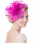 Kidukso Fascinator Hat Women Derby Feather Mesh Headband Rose Red