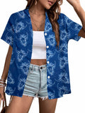 Cow Skull Shirt Women Vintage Western Boho Graphic Tee Short Sleeve Blue M