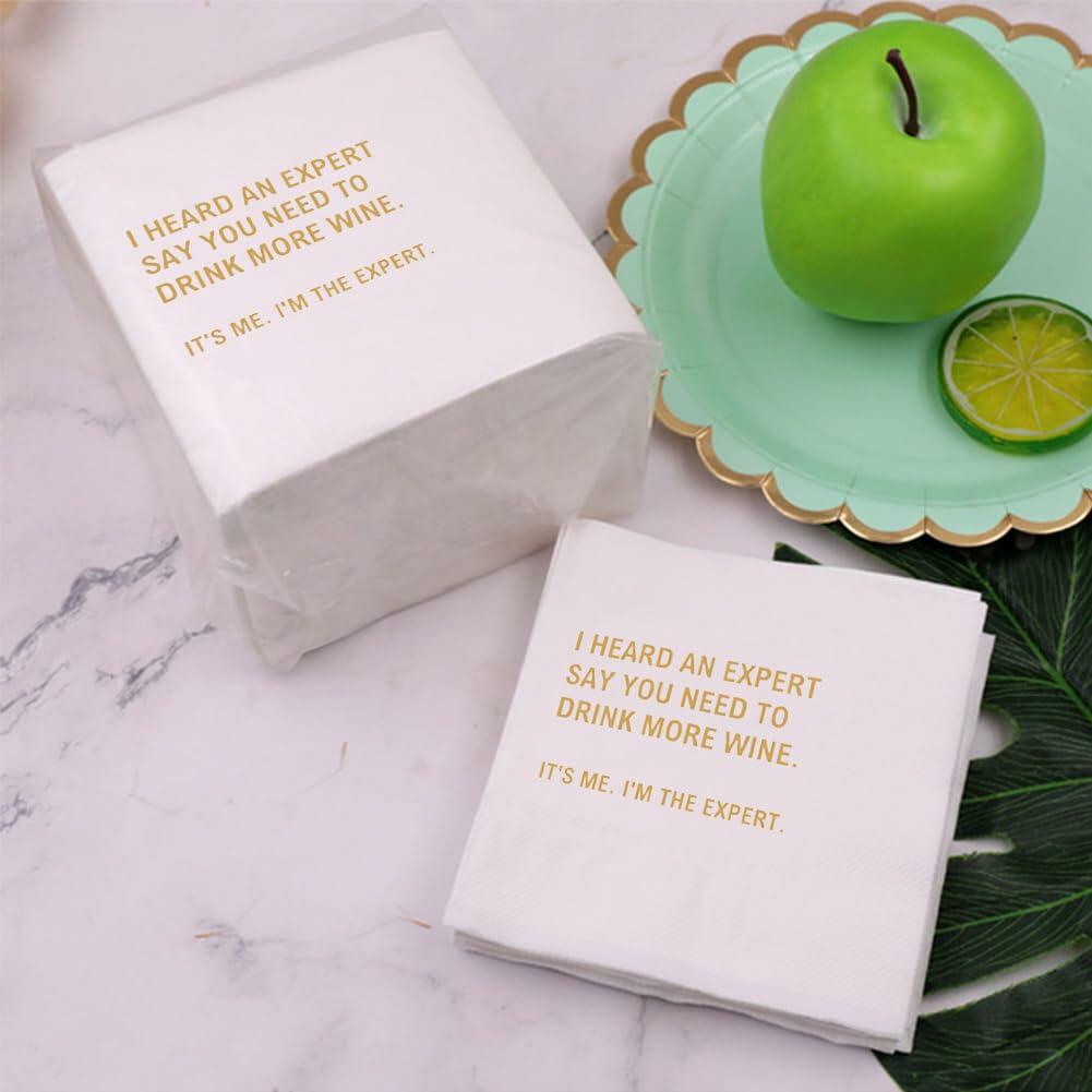 VOWFOO Funny Quotes Cocktail Napkins 4.5x4.5in 2-Ply 100pcs White