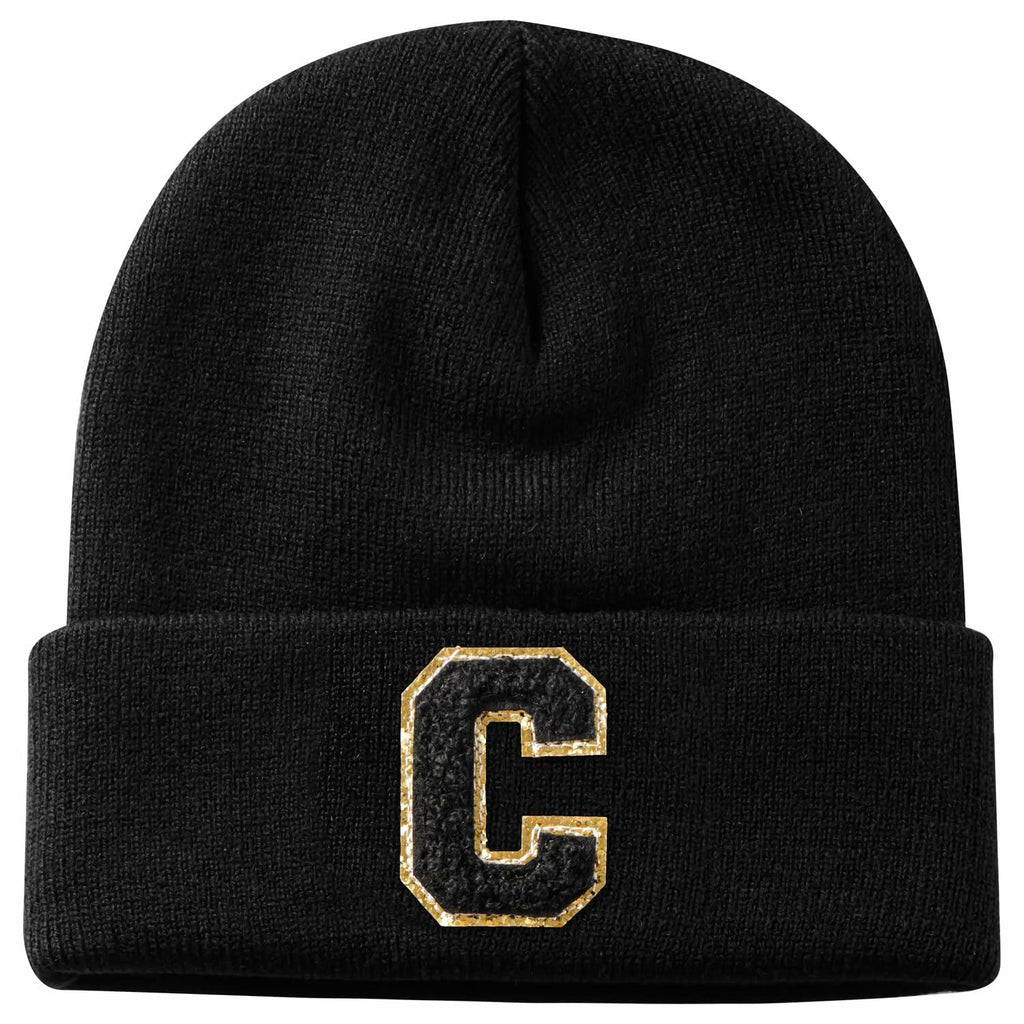 Lightbird Initials Beanie Winter Hat Black for Women Teens