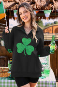 ALIREVERIE Womens St Patricks Clover Oversized Quarter Zipper Sweatshirt Size S