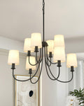 Mieloxiy 8 Light Modern Black Metal Linen Chandelier E12 Bulbs Not Included
