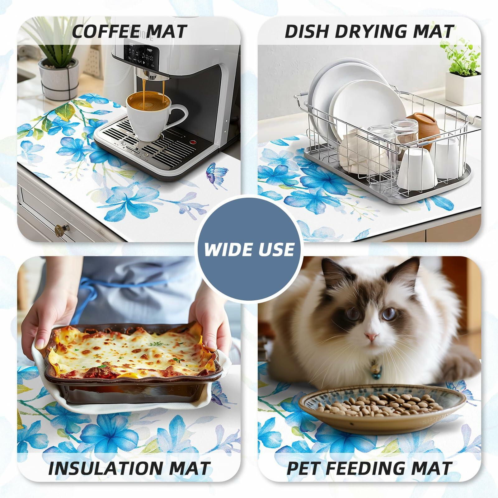 Edeesky Dish Drying Mat Leather Diatomite Kitchen Counter 12x20 Large