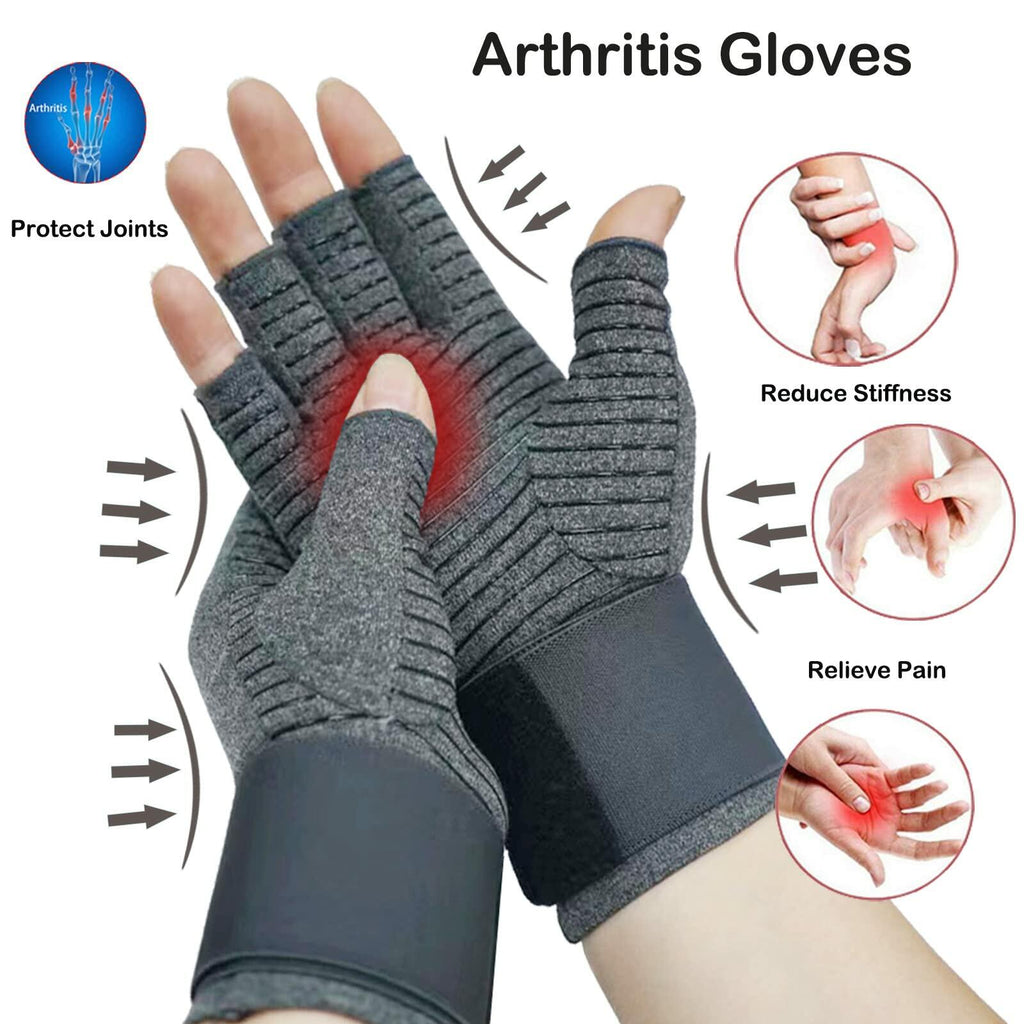 VigorGlove Copper Fit Arthritis Gloves Adjustable Belt Anti-Slip Black 2 Pairs M