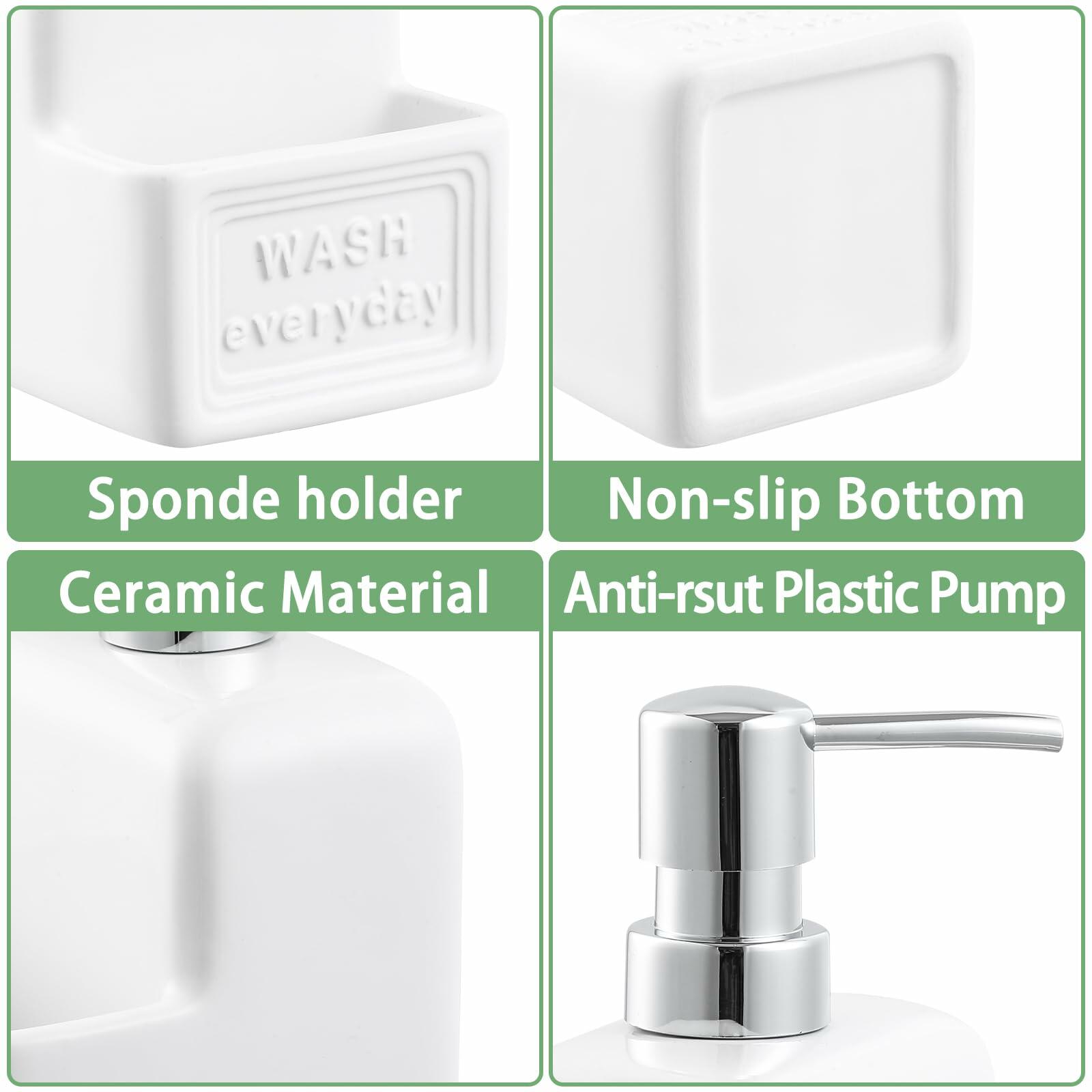 RQYIXI Ceramic Dish Soap Dispenser with Sponge Holder 2 Pack Kitchen