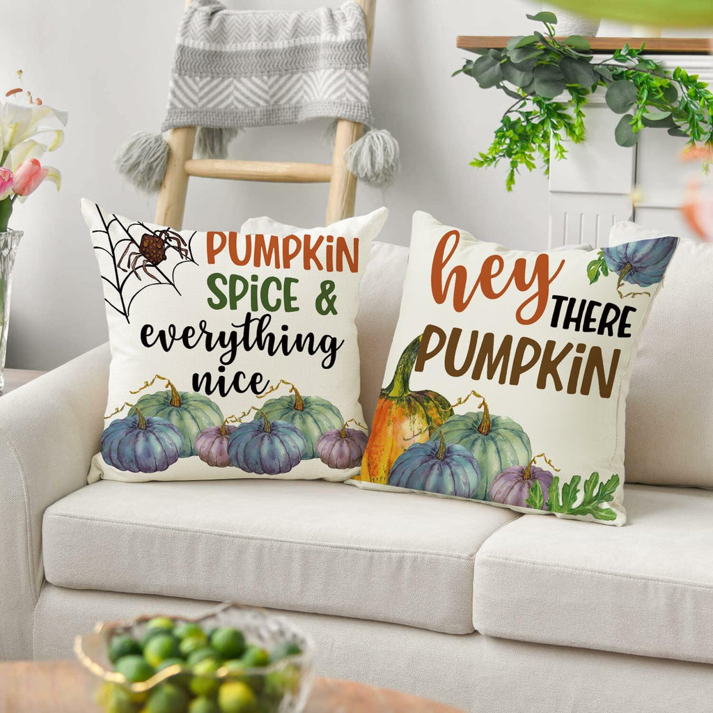 Fall Pumpkin Maple Leaf Pillow Covers 18x18 Set of 4 Autumn Thanksgiving