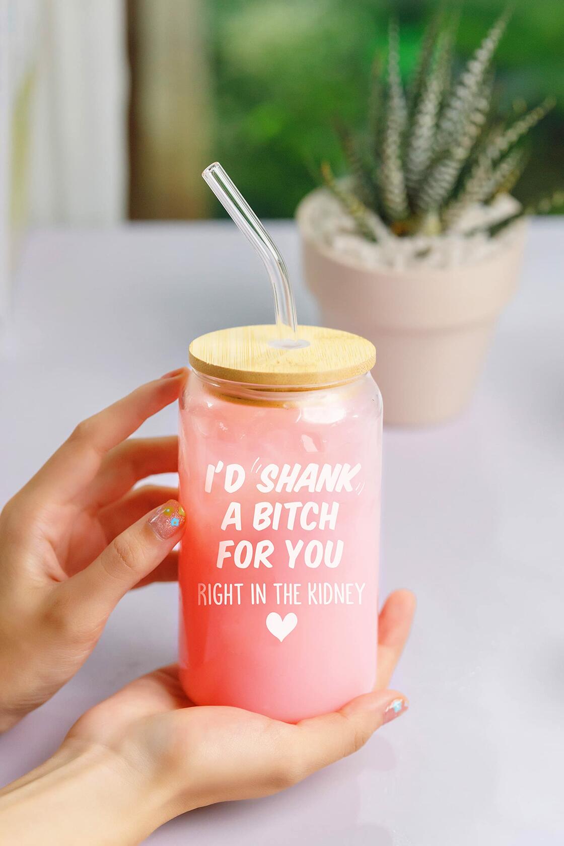 NewEleven Friendship Coffee Glass 16 Oz Gift for Women Female Bestie