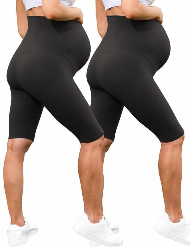 QoBexim 2 Pack Plus Size Maternity Yoga Shorts Black Size Freesize